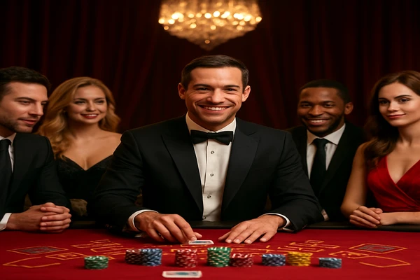 আলোর ঝলমলে গেমিং পরিবেশে একজন আত্মবিশ্বাসী সহকারী ব্যবহারকারীদের 333ok অ্যাকাউন্টে নিরাপদে লগইন করার আহ্বান জানাচ্ছেন।